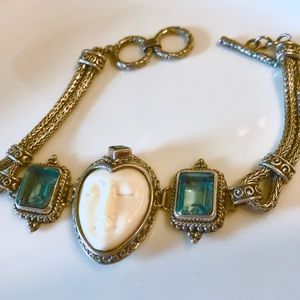 Bali Carved Bone Blue Topaz 5.8 CTs. Sterling 925